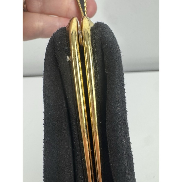 Vtg 1960s Ande Black Fabric Evening Bag Gold Frame Top Handle Clutch - Picture 15 of 16